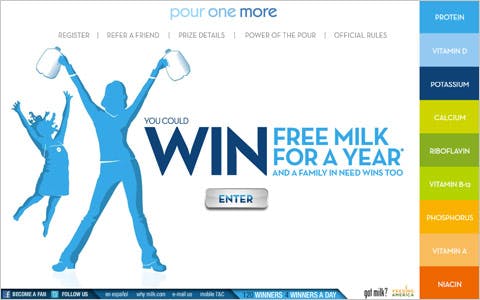 Pour One More website - win free milk for one year