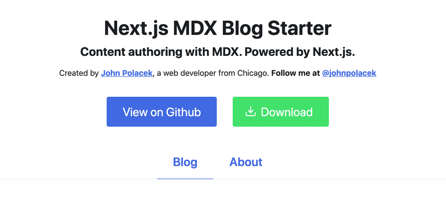 Next.js MDX Blog Starter Project Page