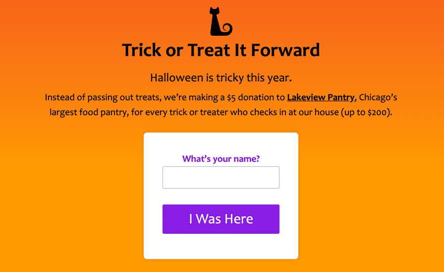 Trick or Treat It Forward Website screenshot