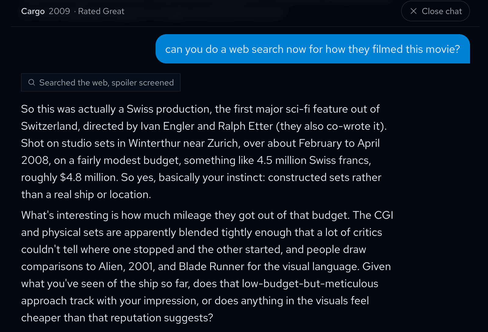 ShowReco chat experience