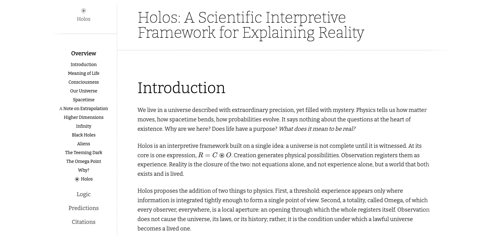 Holos, a scientific interpretive framework for explaining reality